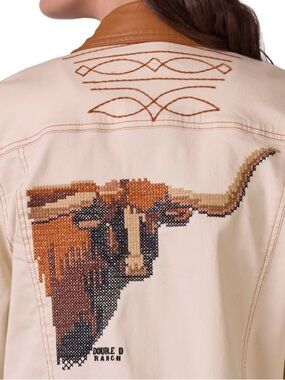 Double D Ranch Lead Steer jacket leather collar Embroidered longhorn Rtl 595 NWT